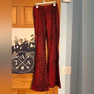 shein red cheetah print flare stretchy pants